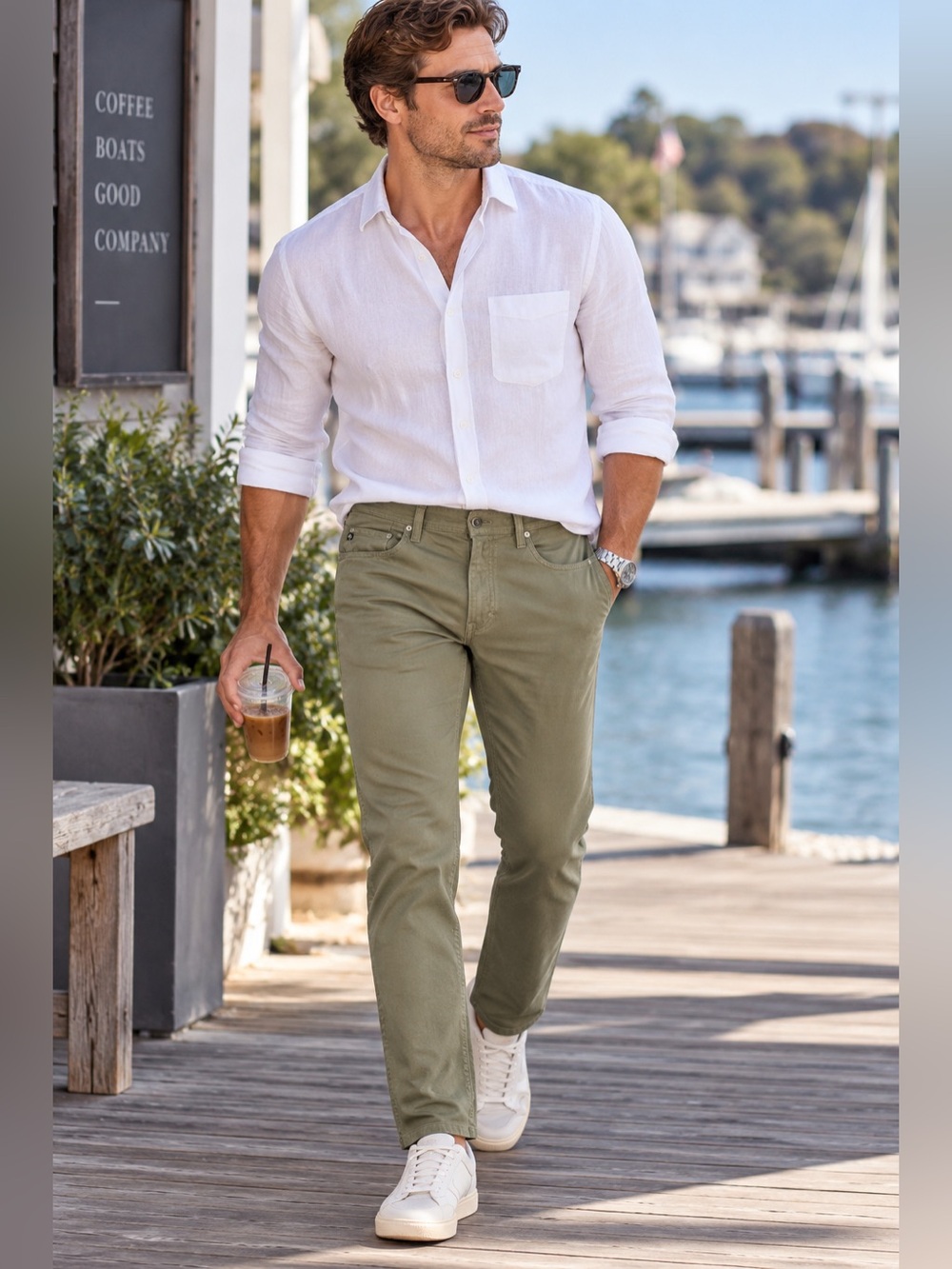 AG Adriano Goldschmied The Matchbox Slim Straight Pants Olive Green Size 36 NWT